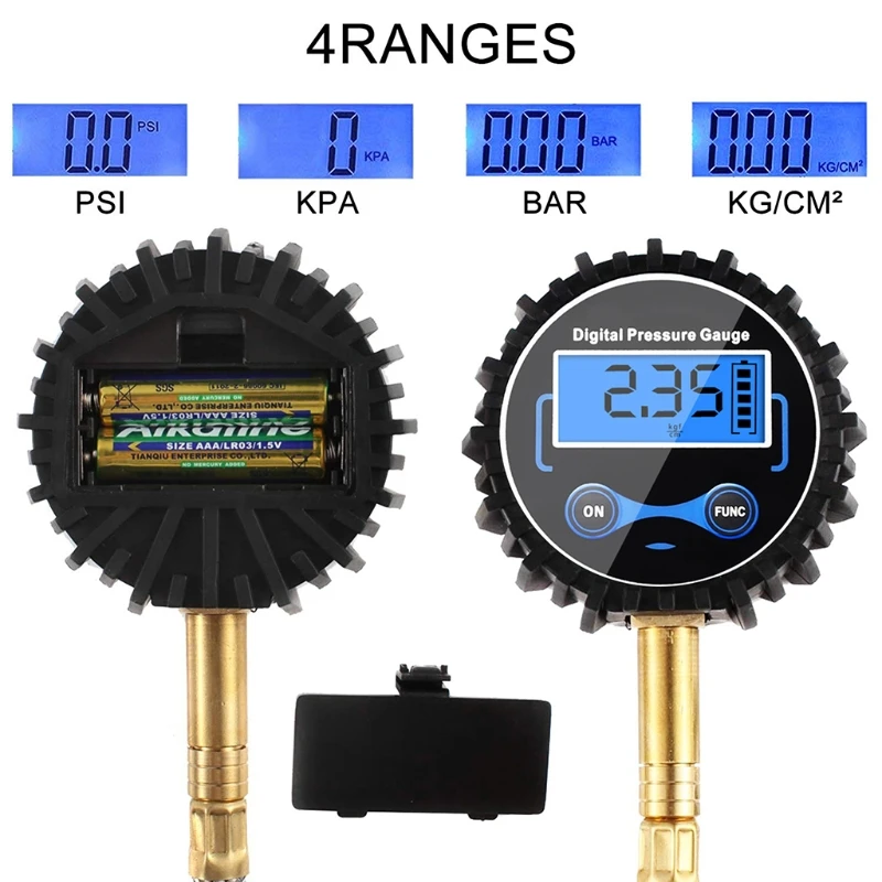 Tire Pressure Gauge 200psi Glow in The Dark 4 for Valve Caps 4 for Valve Cores & Release Button Included Air Pressure