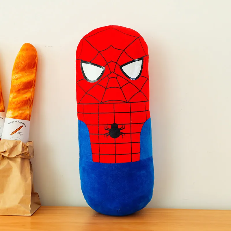 Bandai New Avengers Plush Doll Spider-Man Stuffed Plush Toy Iron Man Captain America Cylindrical Sleeping Pillow Children's Gift