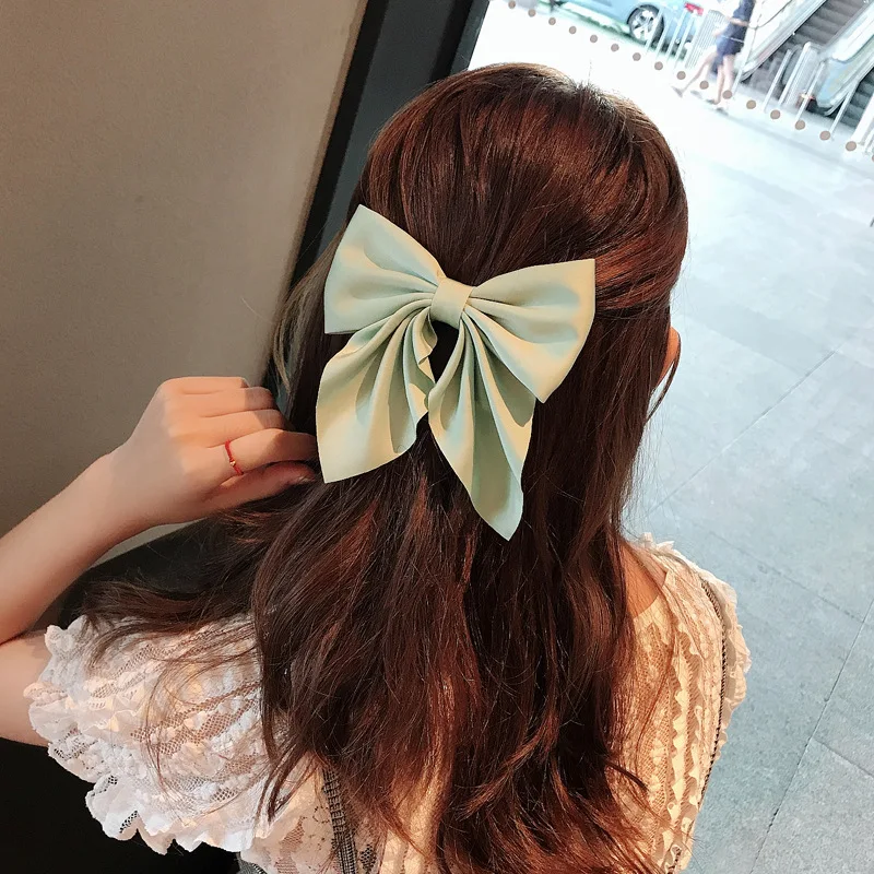 Sweet Bow Hairpins for Women Solid Color Bowknot Hair Clips Satin Butterfly Barrettes Duckbill Clip Girls Hair Accessories image 2