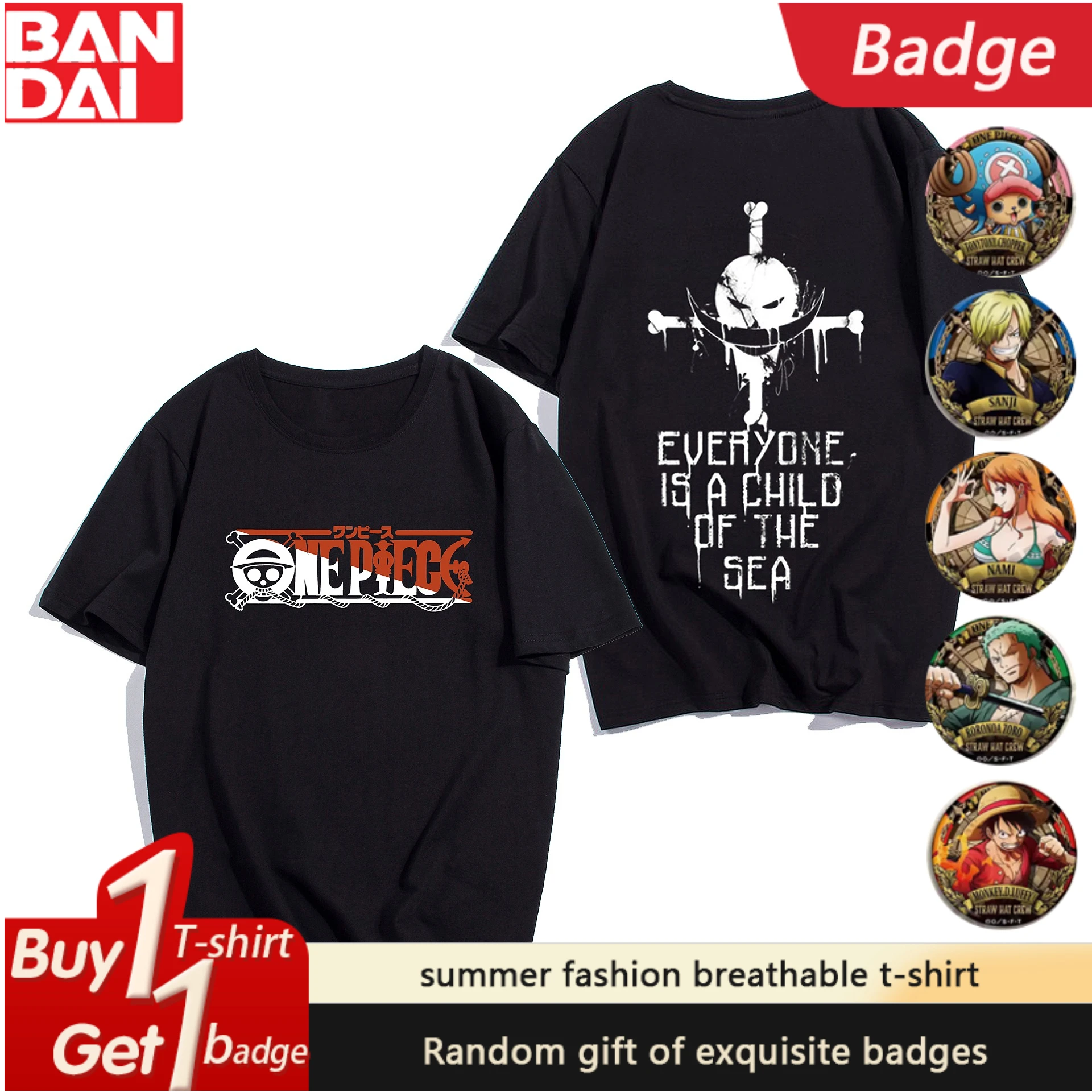 Kaus Sendi Anime ONE PIECE Mode Musim Panas Pria Pakaian Nika Luffy Essolon Dua Dimensi Lengan Pendek Atasan Sejuk Anak Laki-laki