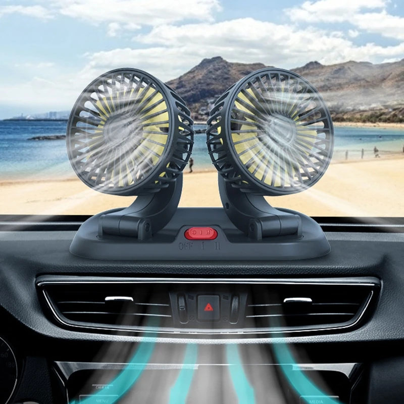 

Adjustable Portable Dual for Head Car Fan 3 Speeds Strong Wind, Rotatable Cooling Fan for Suv Rv Boat Vehicles Glasses