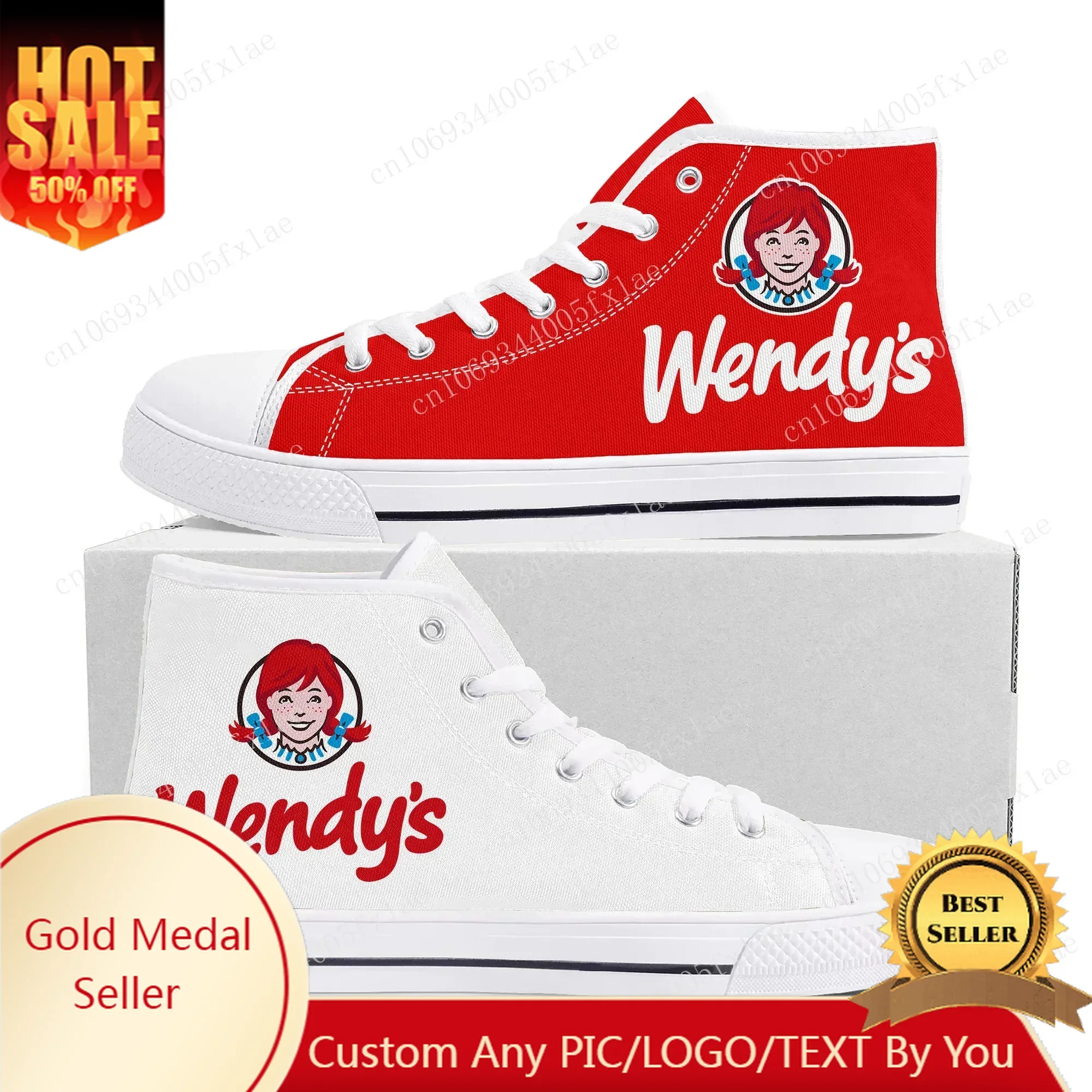 

New Wendys Fast Food Restaurant Logo High Top High Quality Sneakers Mens Womens Teenager Canvas Customized Sneaker Couple Shoes