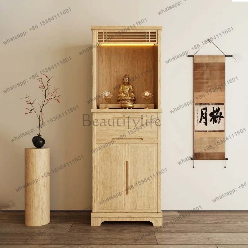 YJ Solid Wood New Chinese Hall Altar Table Household Standing Shrine Cabinet Home Incense Worship Stand For God of Wealth