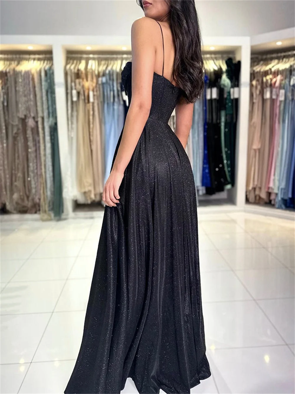 Simple Spaghetti Straps Strapless Prom Dresses With Split Sleeveless Backless Ball Gown Sparkly Corset A-line Long Evening Gowns