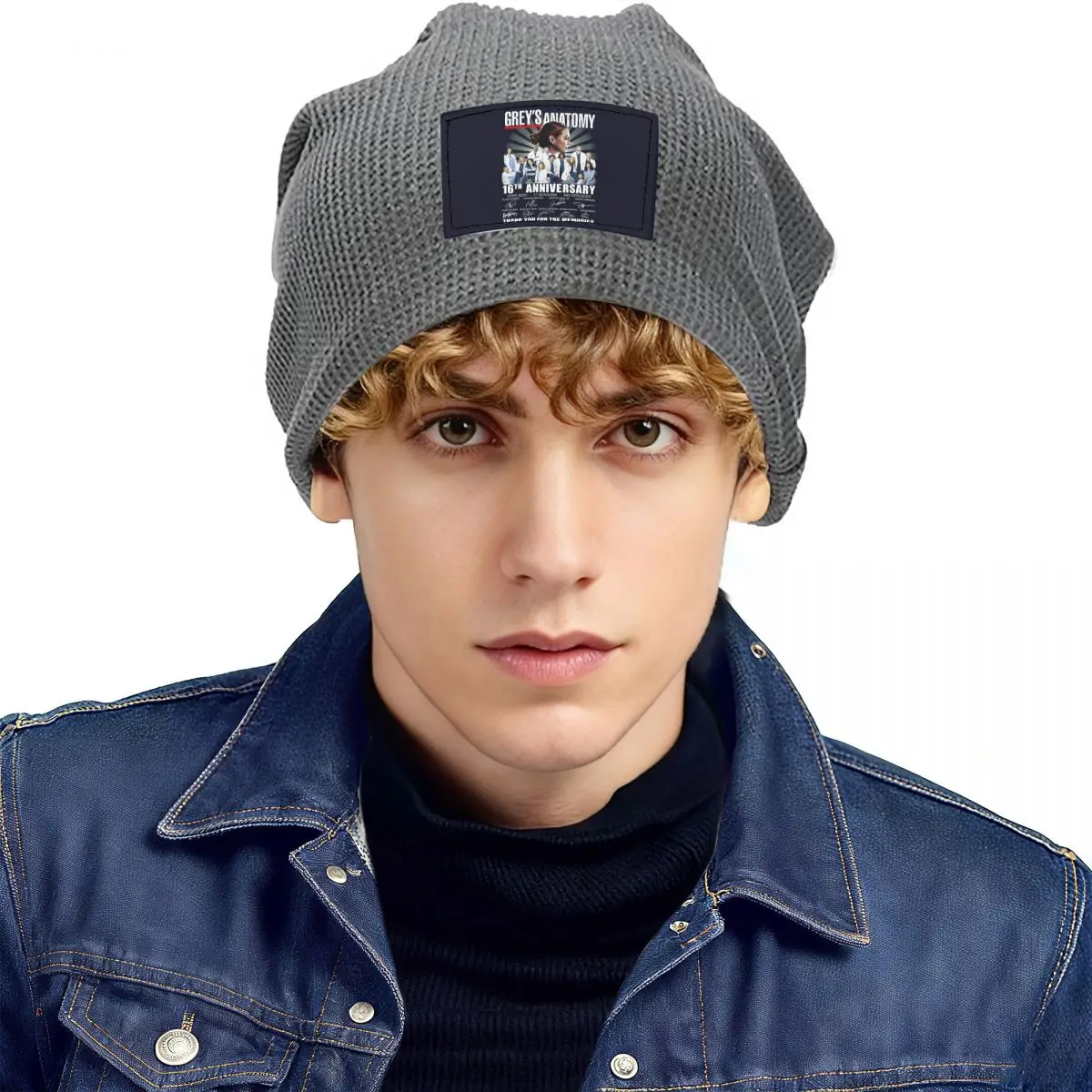 Greys Anatomy 16Th Anniversary 2005 2021 17 Seasons Thank You For The Memories Waffle Fleece Lined Beanie with PU Leather Patch