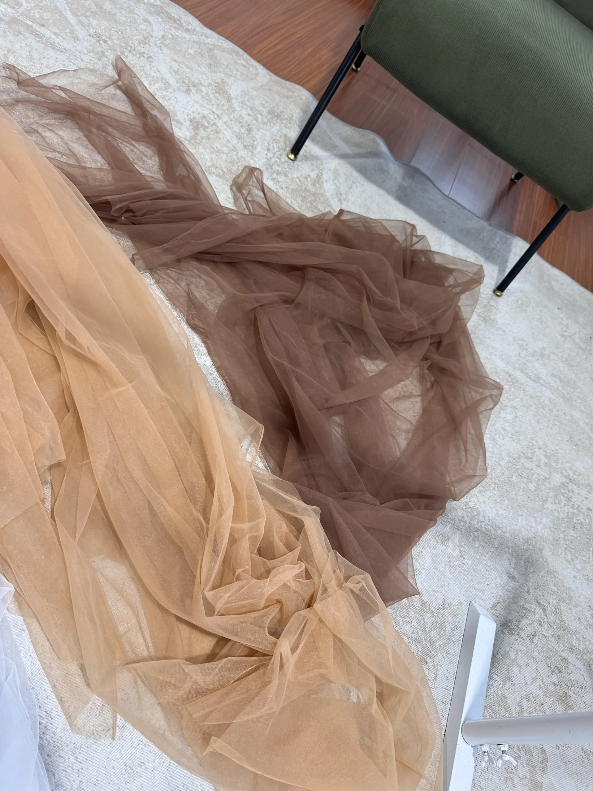 High-Grade Durable Brown Khaki Transparent Soft Gauze Vertical Skirt Fabric Draping for Wedding Scene Layout Fabric