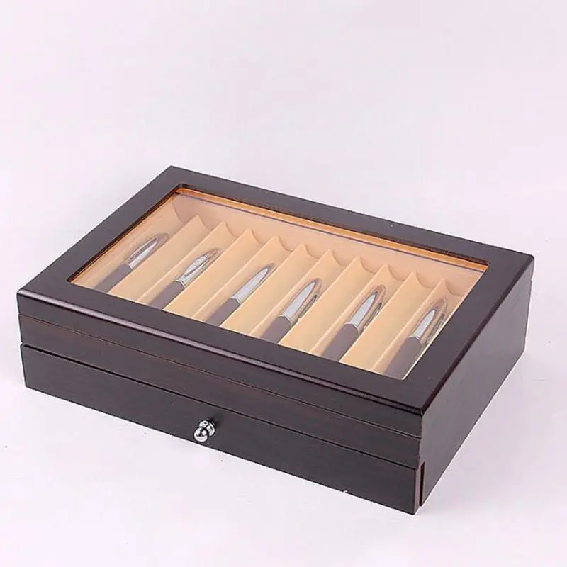 Black/ Burgundy Wooden Pen Display Storage Case, 23 Pens Capacity, Fountain Pen Collector Organizer Box with Transparent Window