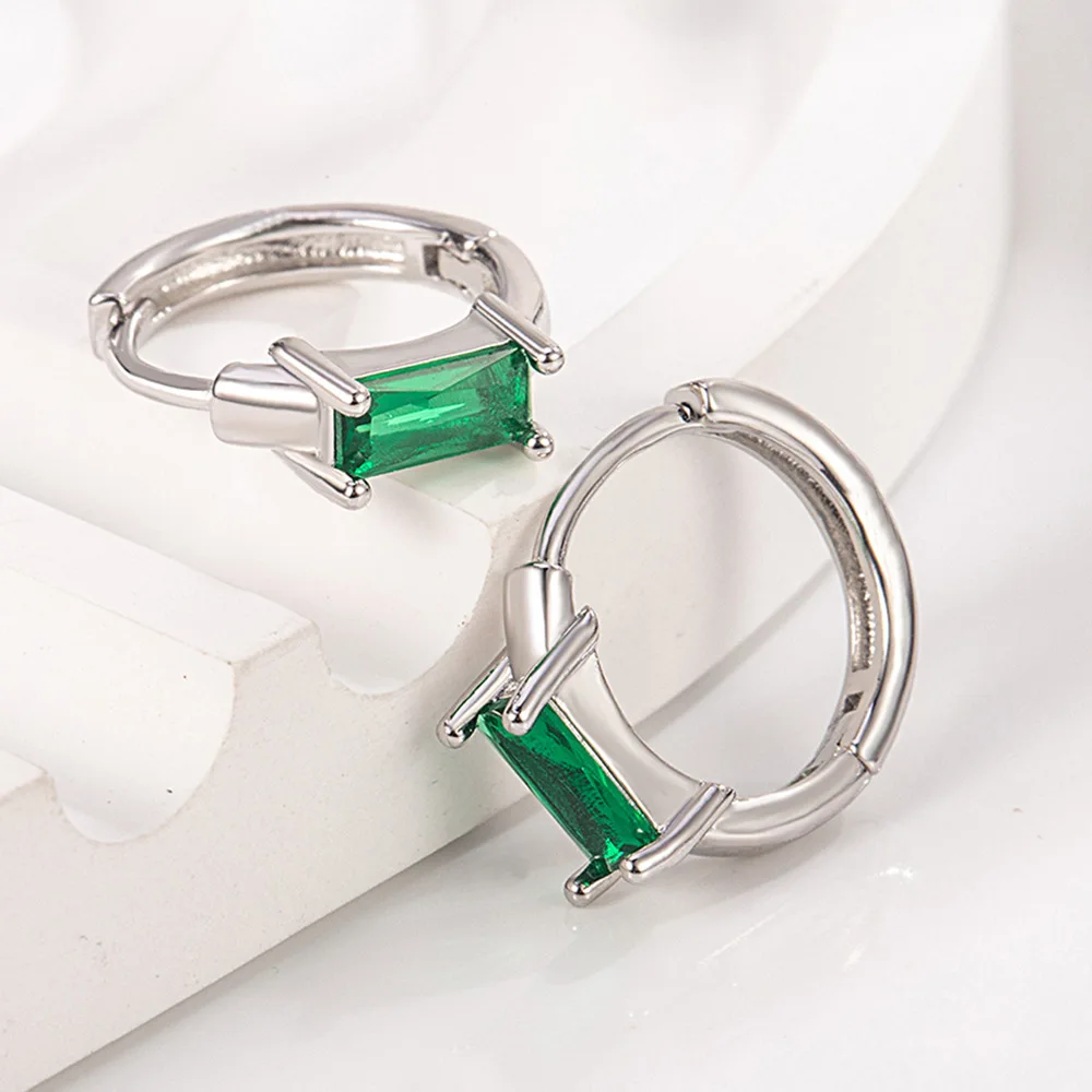 

925 Sterling Silver Squaret Green Zircon Ring Earrings Wedding Luxury Elegant Jewelry For Woman Wholesale Prevent Allergies