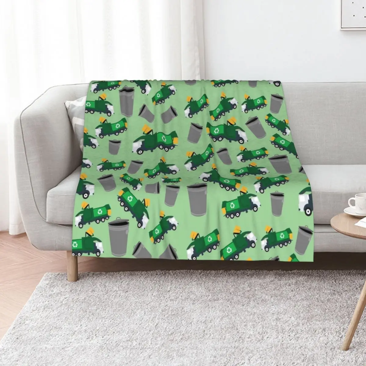Recycling Garbage Truck Pattern Throw Blanket Shaggy Furry Soft Blanket for Bedroom Living Room