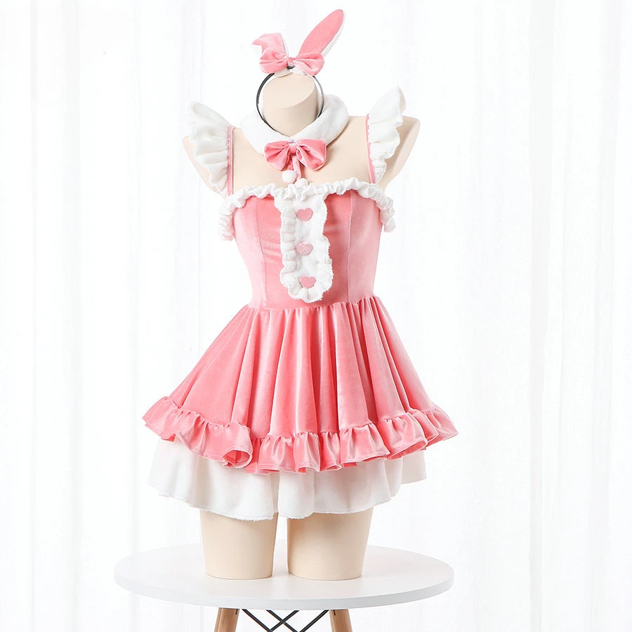 Anime Kawaii Meisje Roze Bunny Meid Lolita Jurk Kostuum Cosplay Leuke Student Vrouwen Konijn Nachthemd Pyjama Lingerie