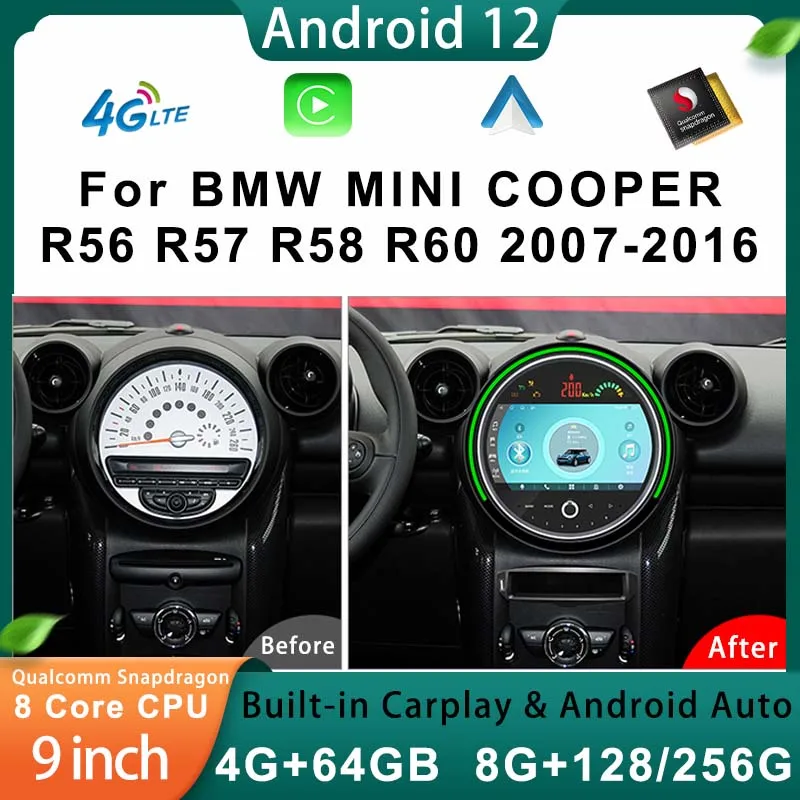 

Qualcomm Android 12 GPS Navigation For BMW MINI COOPER R56 R57 R58 R60 2007-2017 Car Multimedia Player Carplay Auto Radio Screen