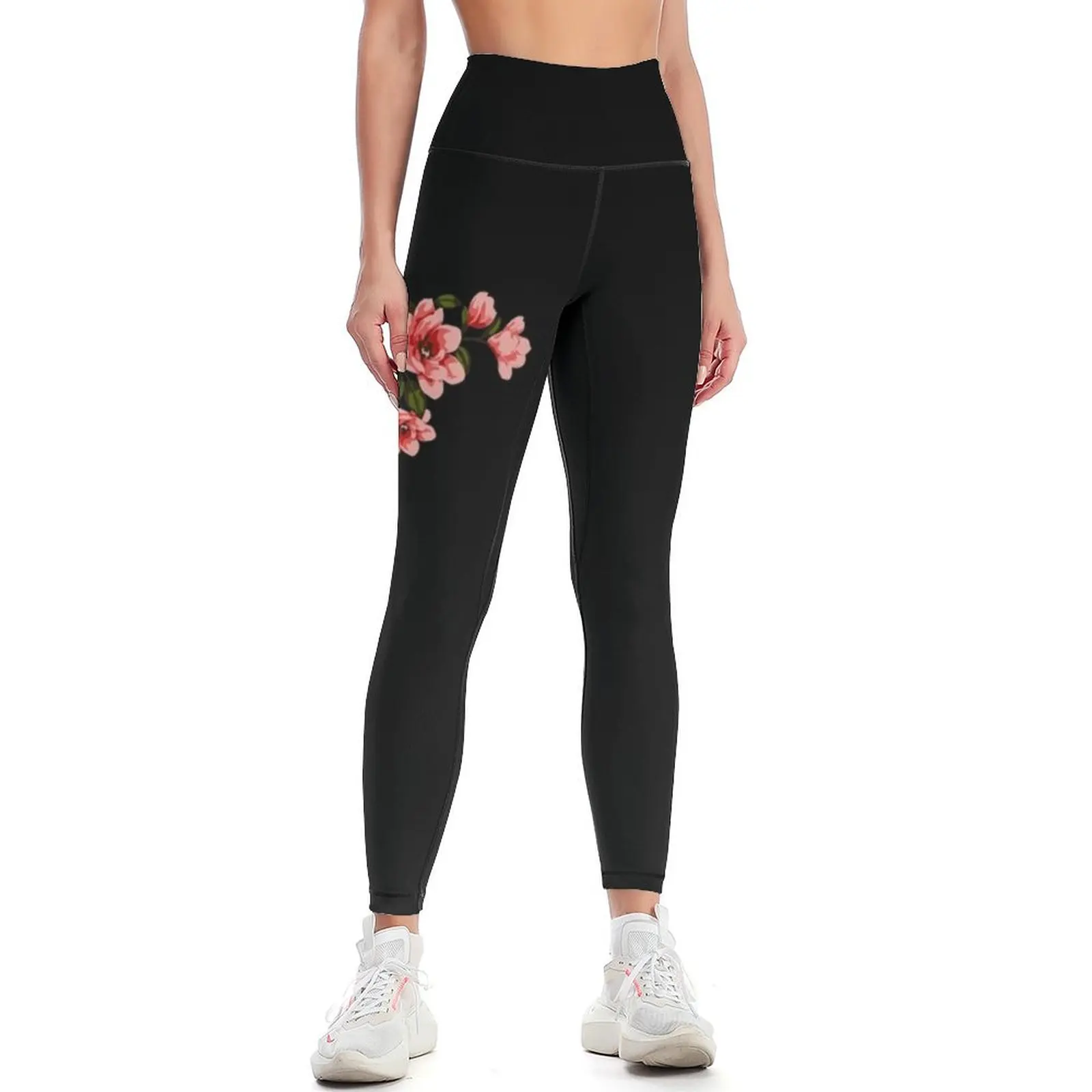 Pink Magnolia branch Leggings Women's tights Women's sports pants gym pants Fitness clothing Womens Leggings