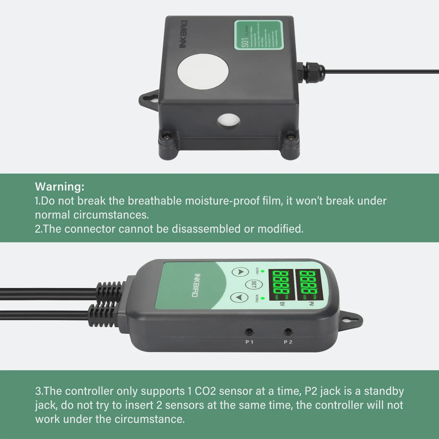 INKBIRD CO2 Controller with S01 Sensitive Sensor Programmable CO2  Monitor for Agricultural Livestock Industries Ventilation