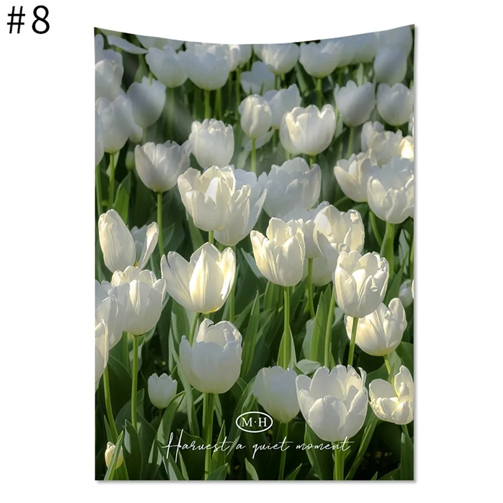 VIKAMA Garden Small Tapestry Tulips in Bloom Background Room Decoration Night Wall Hanging Bedroom Photo Home Decor