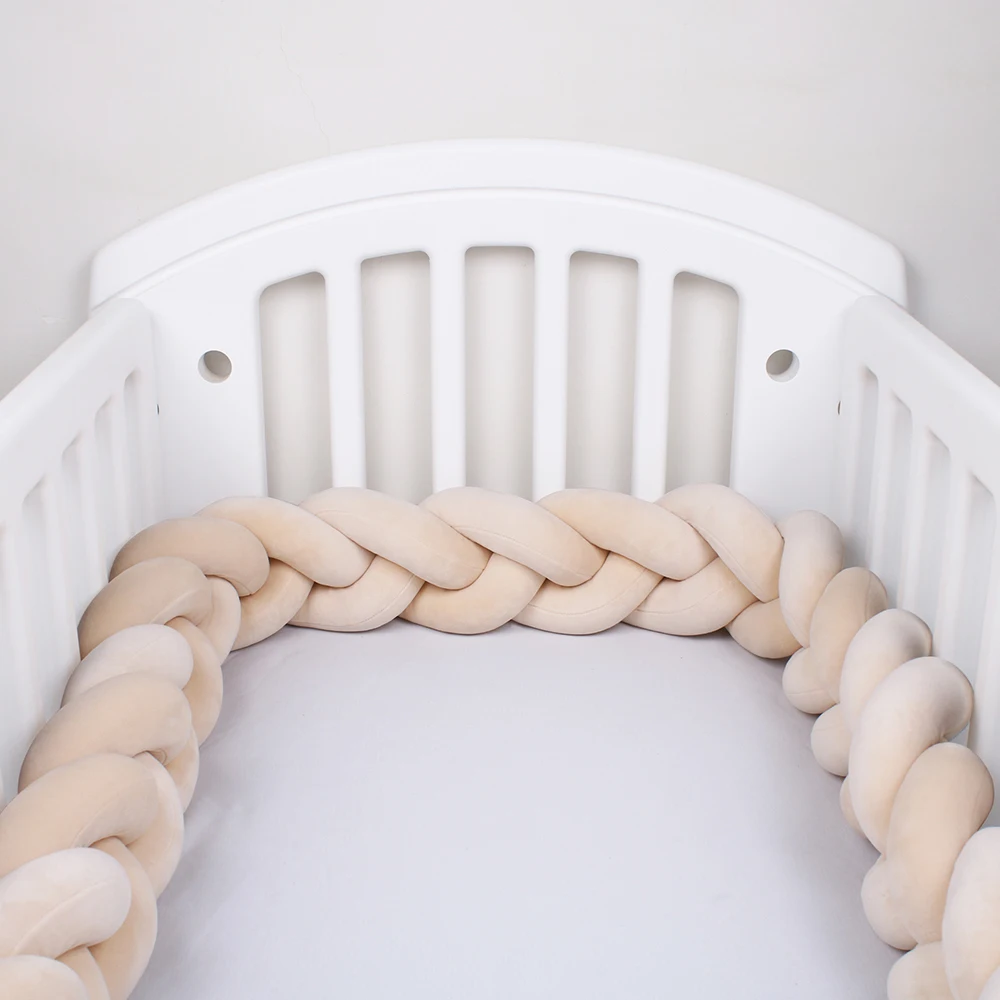 1M/2M/3M/4M Baby Bett Stoßstange Geflecht Knoten Lange Handgemachte geknotete Weben Plüsch Baby Krippe Schutz Infant Knoten Kissen Zimmer Dekor