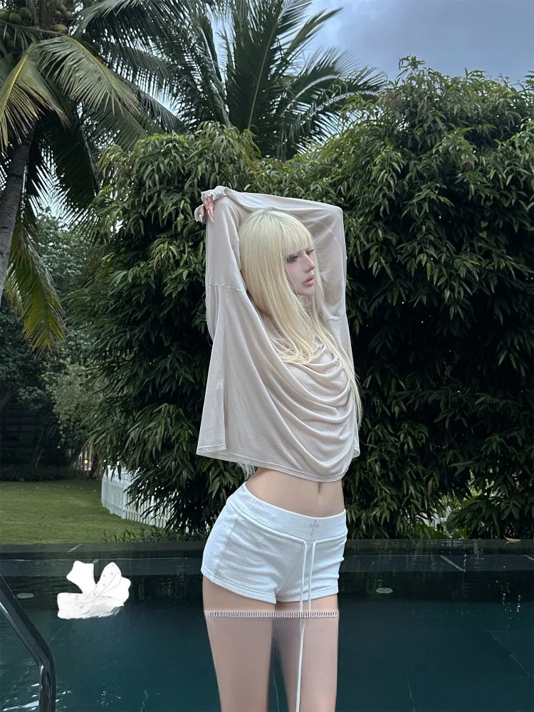 

Летняя тонкая полупрозрачная футболка Island Lazy Silk с защитой от солнца, свободного кроя, с длинным рукавом, повседневная