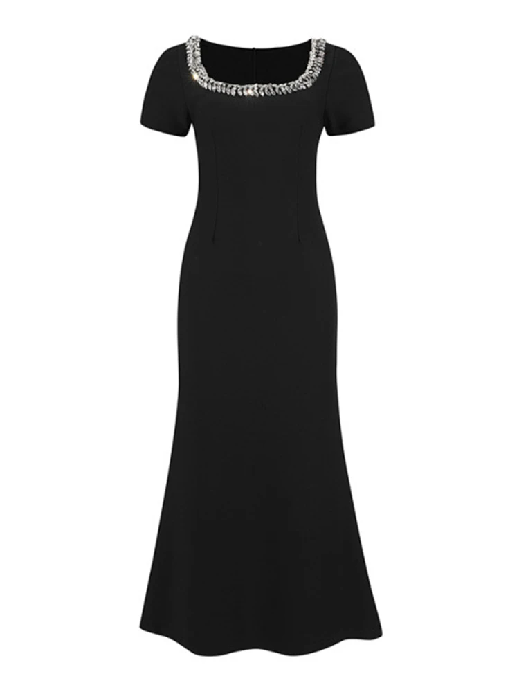 Vestidos de noche dulces Vintage para mujer, Vestidos elegantes Retro negros de corte bajo, bata ceñida con cola de pez para fiesta de graduación y fecha