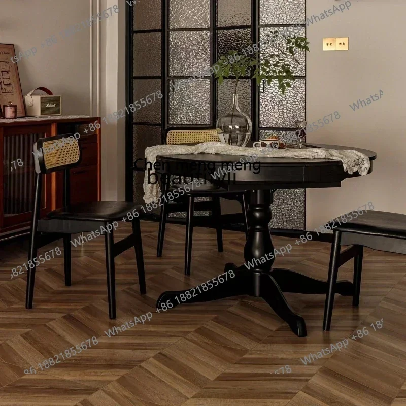 X C French Retro Solid Wood Dining Table and Chair Dining Table Mid-Ancient Dining Room round Table High-End Solid Wood