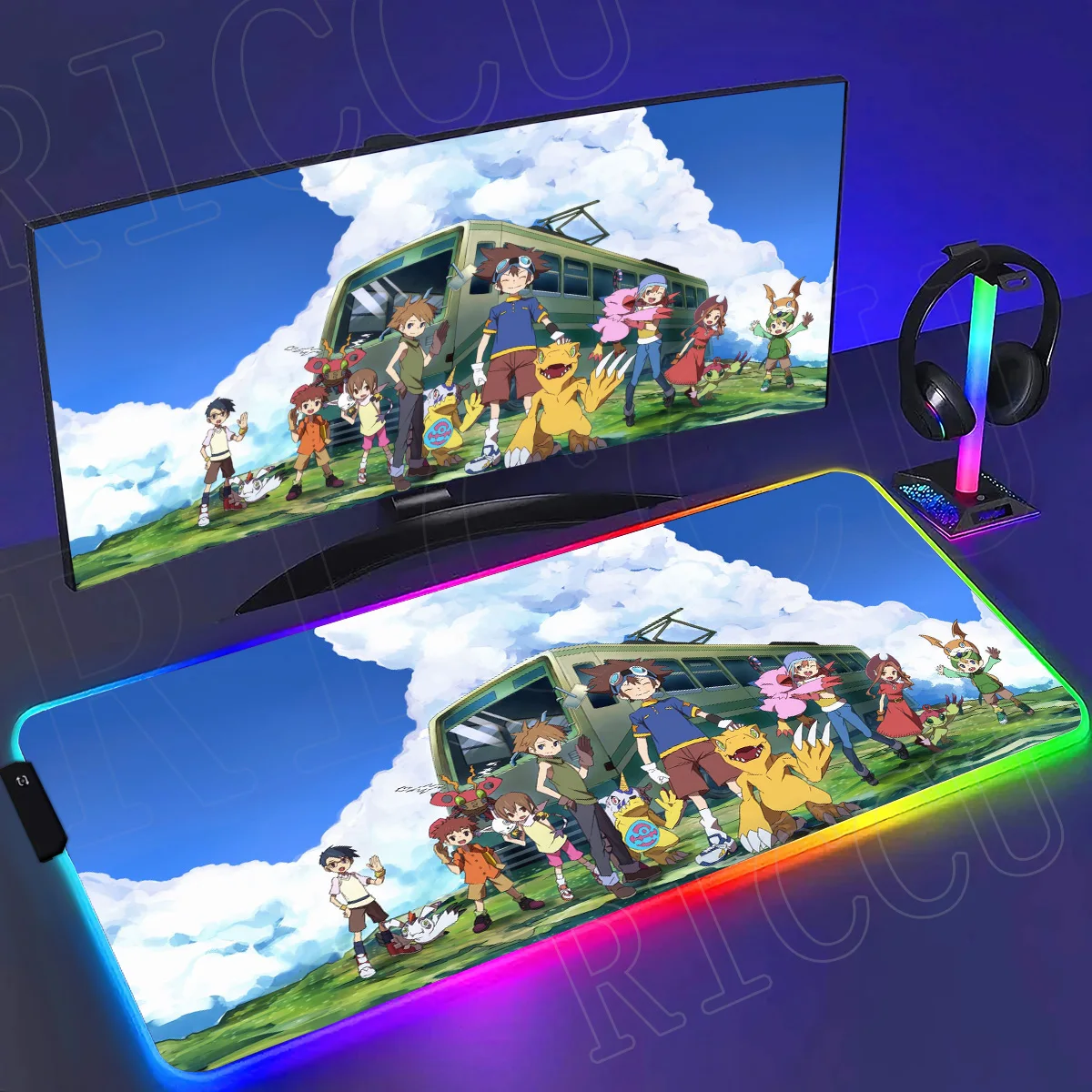RGB Digimon Adventure Mouse Pad Keyboard Mouse pads 90X40cm Desk Mat PC accessories XXL Gamer Office Carpet Home Table LED Mat