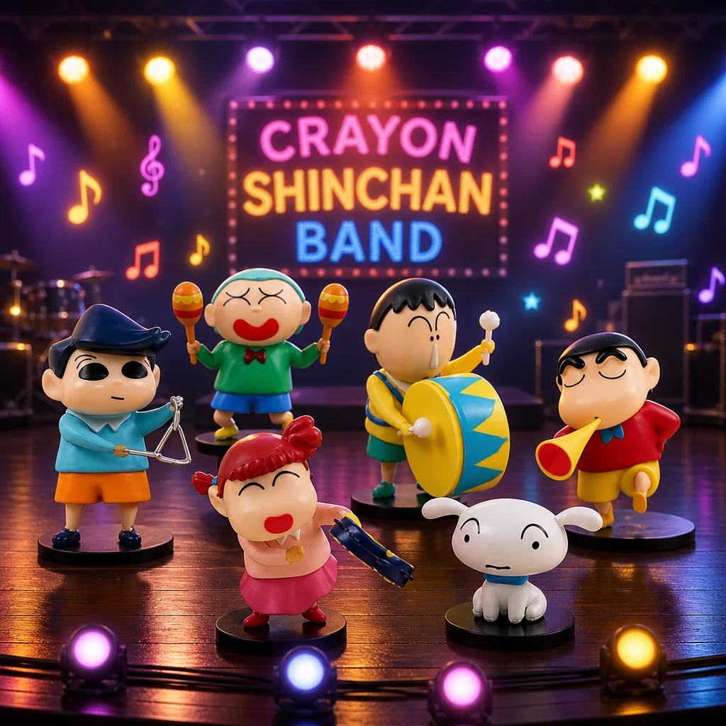 Crayon Shin Chan Band Joyful Time Blind Box Mini Figure Cute Desk Decoration Collectible Surprise Birthday Gift Toy for Fan