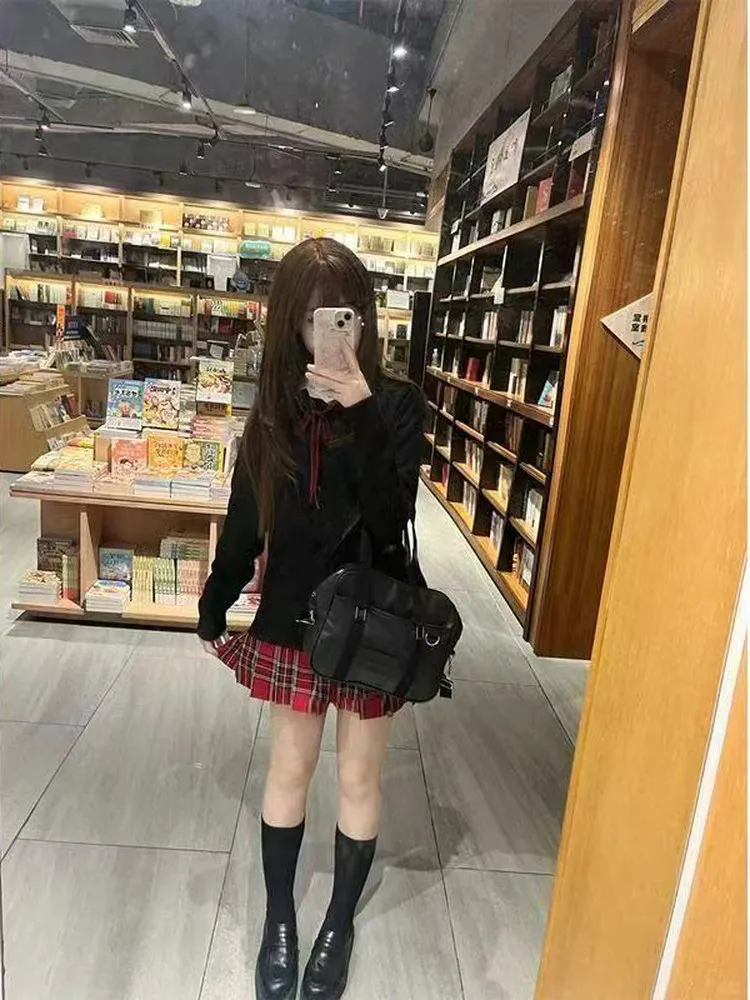 

Original Japanese Sle Long Sve Sweater Skirt Set Small Pepper College orm Autumn Winter Casual Faion Women's Set