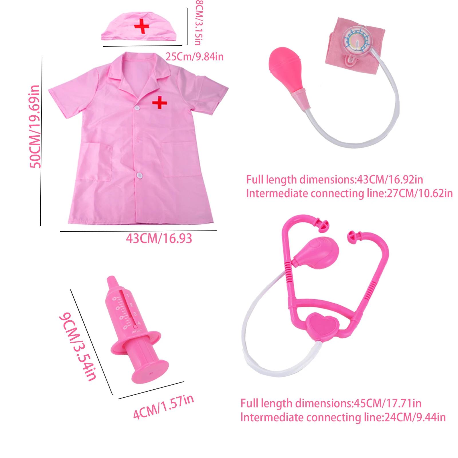 Children'S Family Doctor Suit Short/ Long Sleeved Stethoscope Syringe Nurse Role-Playing Simulation Blood Pressure Monito Toys