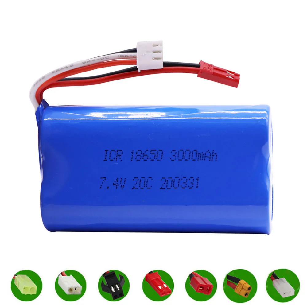 7.4V 3000mAh 2S 18650 lipo battery  EL-2P/SM/JST/T Plug For Udi U12A Syma S033g Q1 H100 H101 H102 H103 FT009 rc boat model parts