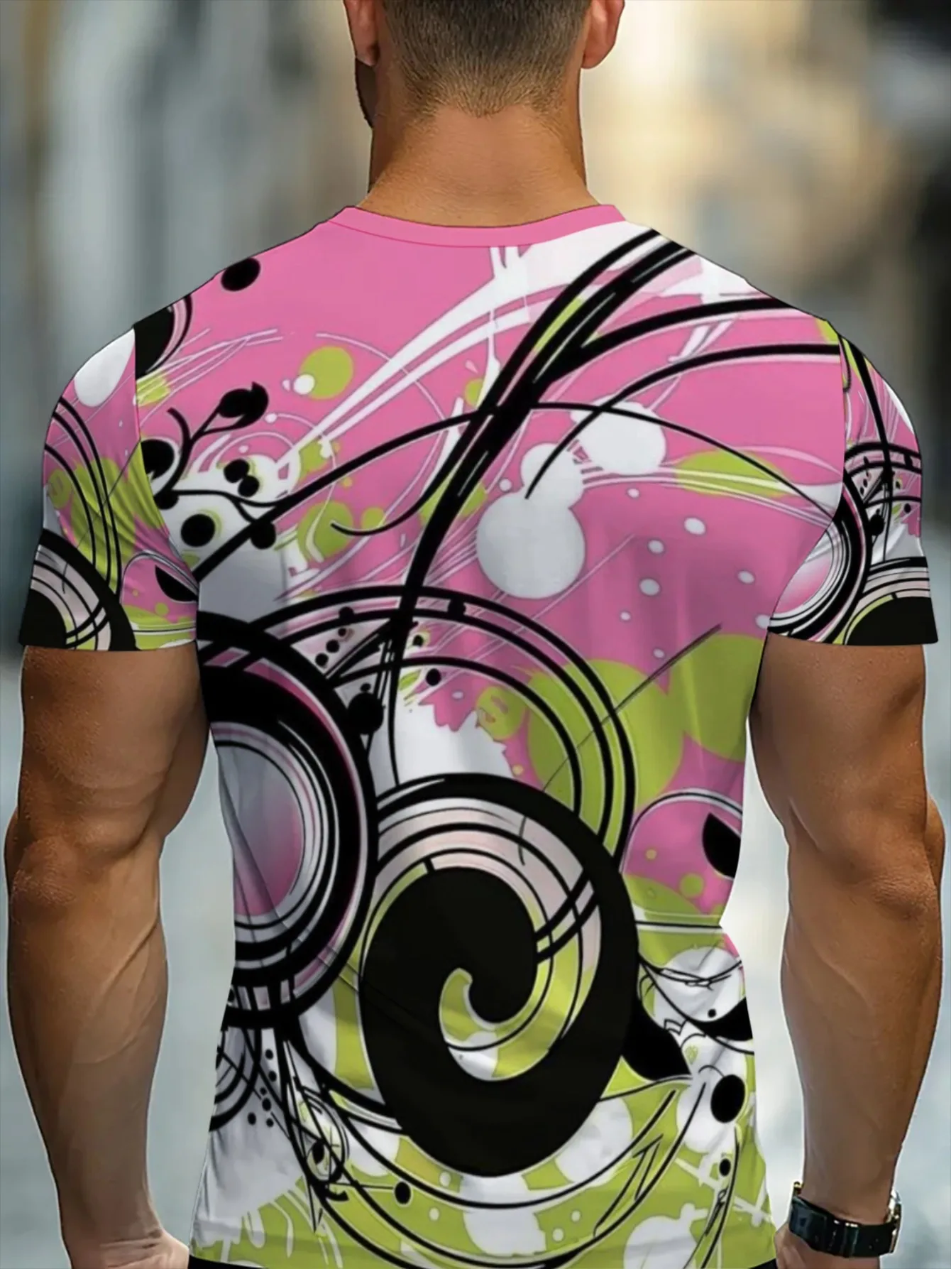 Men Pink Green Swirl Graffiti Abstract 3D Print Crew Neck T Shirt Summer Short Sleeve Casual Street Tee
