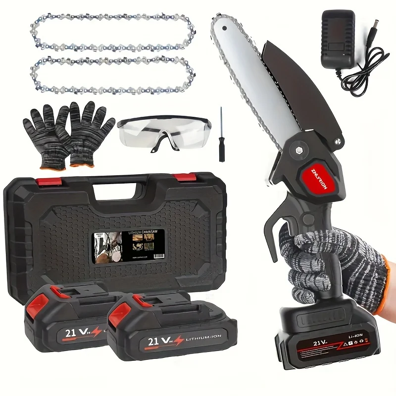 Mini Chainsaw 4.7 Inch Guide Plate 2.5Ah Lithium Battery Auto Lubrication System Powerful Motor Lightweight Handheld Garden Wood Cutting Saw