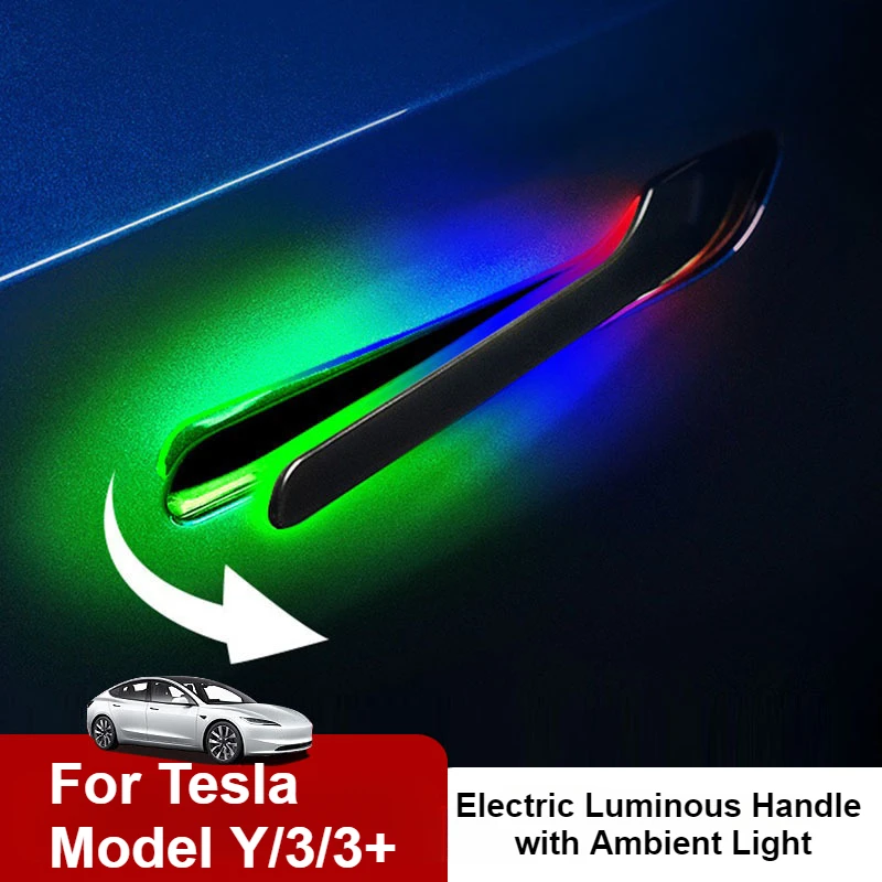 Car Electric Luminous Handle with Ambient Light for Tesla Model 3/Y/3+ Automatic Atmosphere Light Handle Lamp Car Accessories