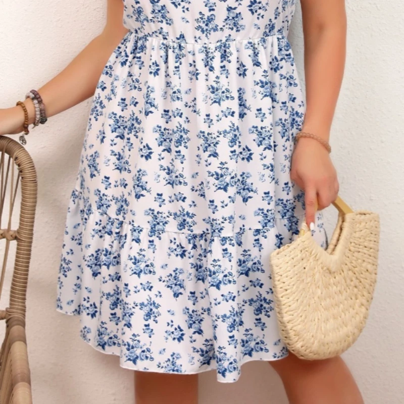

Plus Size Women's Summer Floral Print Boho Short Dress Beach Sundress Holiday Style O-Neck Short Sleeve Mini Dresses Vestidos