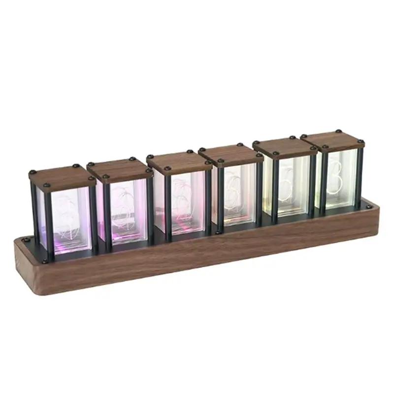 

AA94-Cool Adventurer Nixie Tube Clock, Retro Wooden Shell LED Full Color Custom RGB And 12/24H Display, Decorates Room