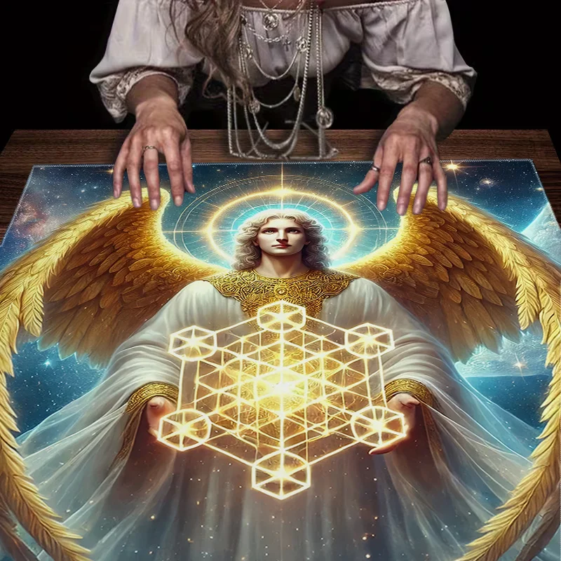 Tapete de Adivinación con Cubo de Metatrón, Geometría Sagrada, para Lectura del Tarot, Tapete de Altar Espiritual para Brujería, Wicca y Paganismo