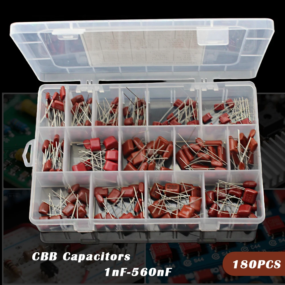 180pcs/Box 15 Types 10nF-68nF 560nF 1nF CBB Metal Film Capacitors Assortment Kit 400V 630V