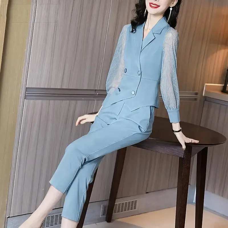 Business Ladies Trouser Formal Spring Autumn Women\'s Blouse and Pants Two Piece Set Shirt Aesthetic Promotion Cheap Outfit Full