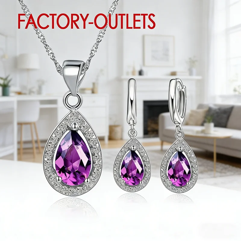 Fashion Jewelry Set Genuine 925 Sterling Silver Crystal Water Drop Design Female Party Engagement  Wholesale All Compatible