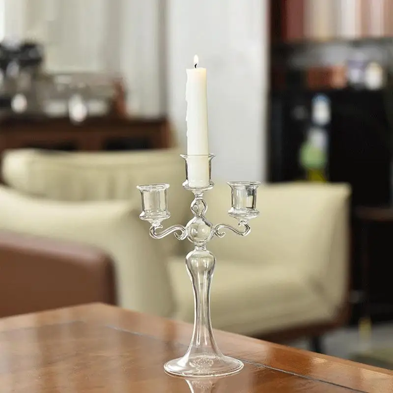 Three Arm Candle Holder Candlestick Stand Glass Candle Holder Household Dining Table Decorations Centerpiece for Theme Party