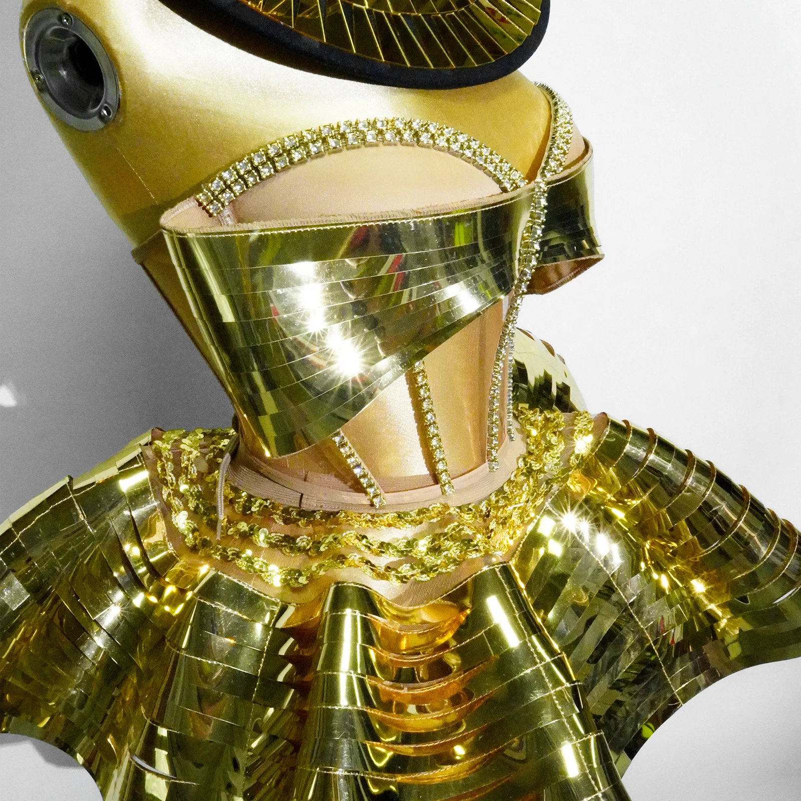 Glitter Golden Crystal Mirror Dress Jazz Hat Gogo Dance Drag Stage Outfit Women's Costume Show NightClub Fantasia Evening Party