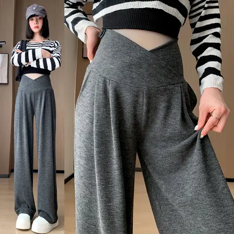 Maternity Pants Spring and Fall Wide-Legged Pants Low-Waisted Glutinous Pants Small Casual Straight Pants Maternity Clothing