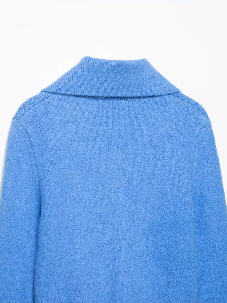 

HH Woman Solid Turn-down Collar Coat Female Casual Retro Comfortable Long Sleeves Fashion Zipper Short Knitted Spring Jacket