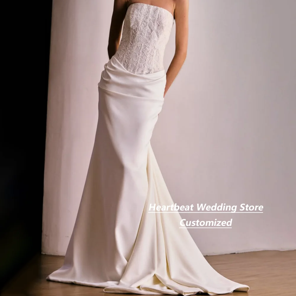 Customized Ivory Mother Of The Bride Gown Strapless Floral Lace Bodice Draped Satin Mermaid Formal Wedding Guest Evening Dress