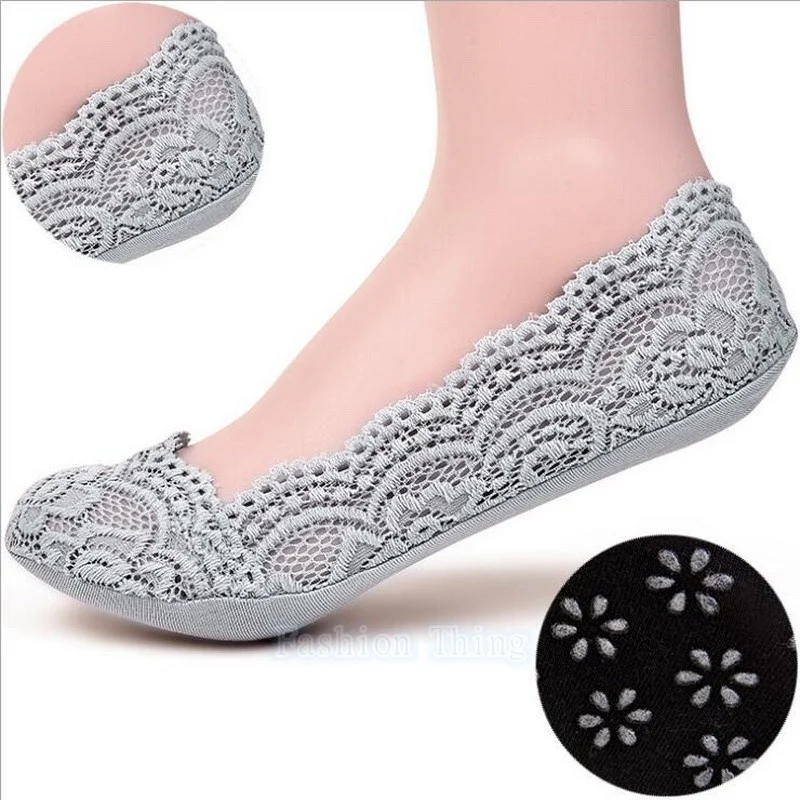 2017 Hot Sale New Women Cotton Lace Socks Antiskid Invisible Liner  Chic Socks Boat Socks