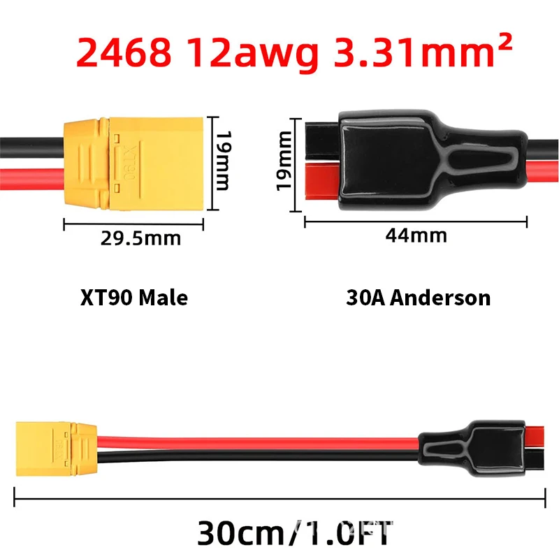 

Pure Copper XT90 to 30A Anderso Connector Cable Mobile Energy Storage Connection Wire 30A to XT90 Male Female Adapter Line