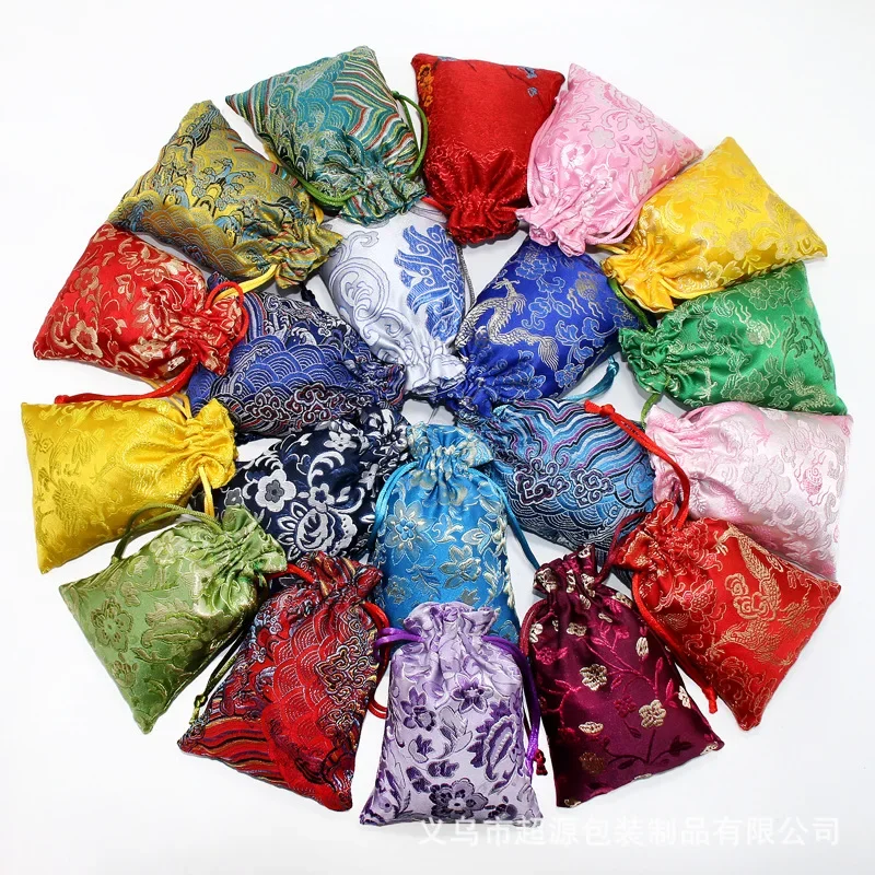 5pcs (10x14cm) High Quality Embroidery Satin Drawstring Bag Silk Brocade Pouches Damask Jewelry Sachet Xmas Wedding Gift Pouch