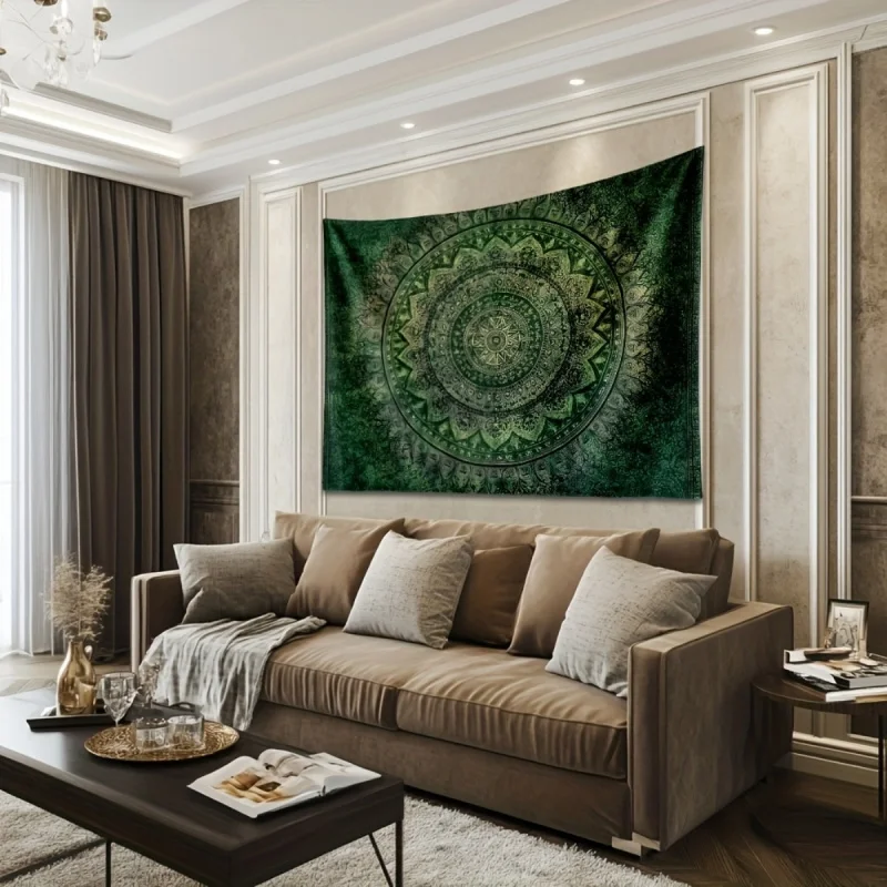 Green Mandala Floral Tapestry Bohemian Hippie Wall Hanging, Wedding Graduation Photo Booth Backdrop Home Wall Art Decor Cloth