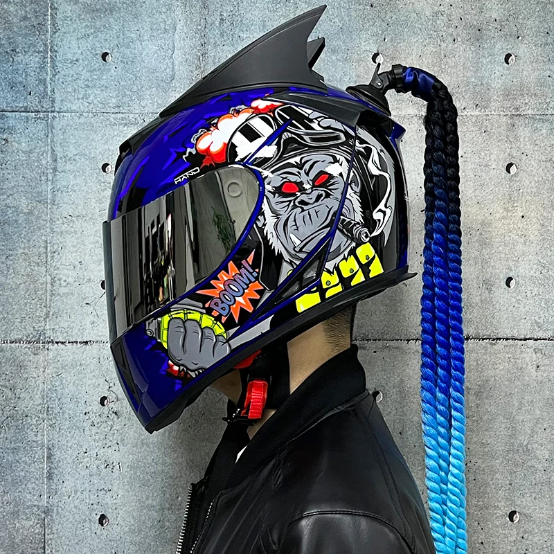 

Full Face Motorcycle Helmet Racing Helmet Motocross Off Road Kask Casco De Moto Motociclista Individuality braids horns