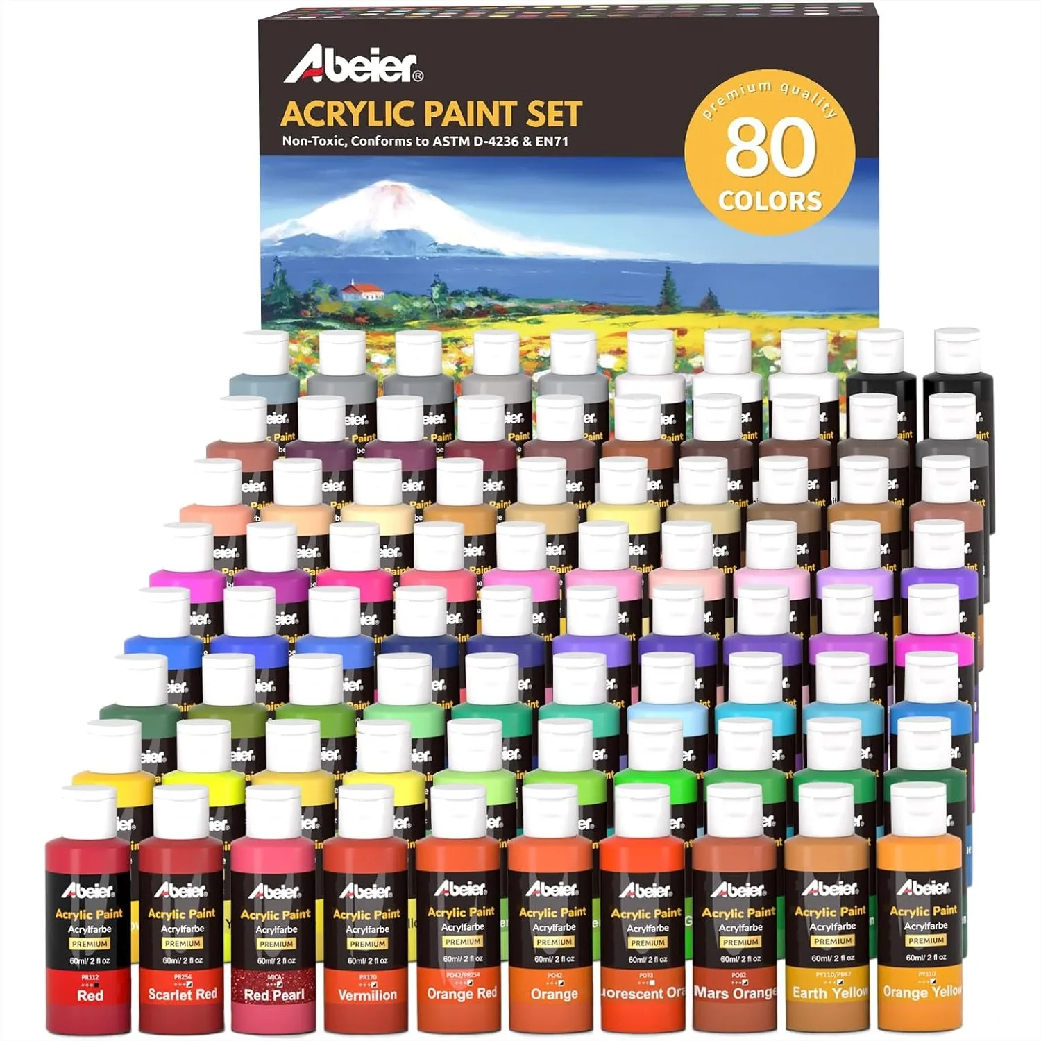 

Acrylic Paint Set 80 Colors 2oz 60ml Artist Quality Paint With 11 Metallic And 4 Fluorescent Matte Finish Craft Paint For Adults Students On Canvas Wood Rock Ceramic