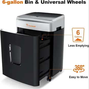 Bonsaii 110 แผ่น Micro Cut กระดาษ Auto Feeder Heavy Duty กระดาษสําหรับสํานักงาน 6 Gal ถังขยะขนาดใหญ่