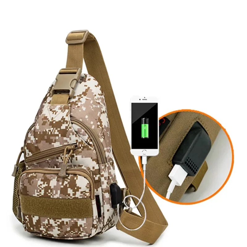 Tactical Bag Army Military Shoulder Bag Outdoor Sport Men Hiking Hunting Camping Camouflage USB Charging Sling Chest Backpack