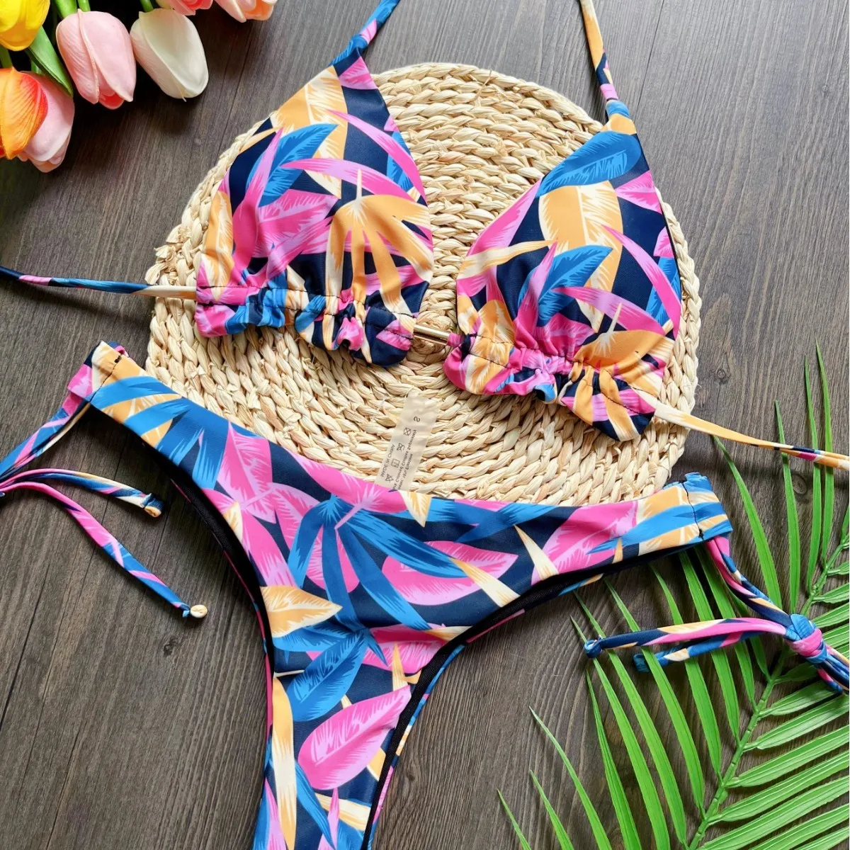 Sexy Leaves Print Bikini Set Swimsuit Women's Swimwear for Female Biquini Two Piece Beachwear 2024 New Bathing Suit